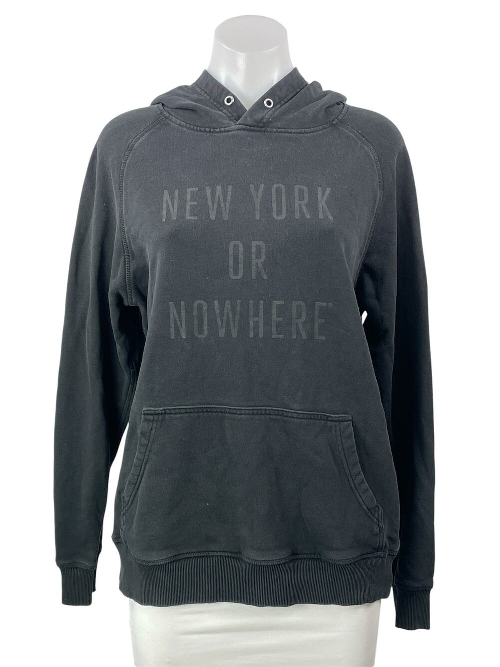 NYON Womens Black New York Or Nowhere Pocket Hoodie Hooded Sweatshirt Top Size S